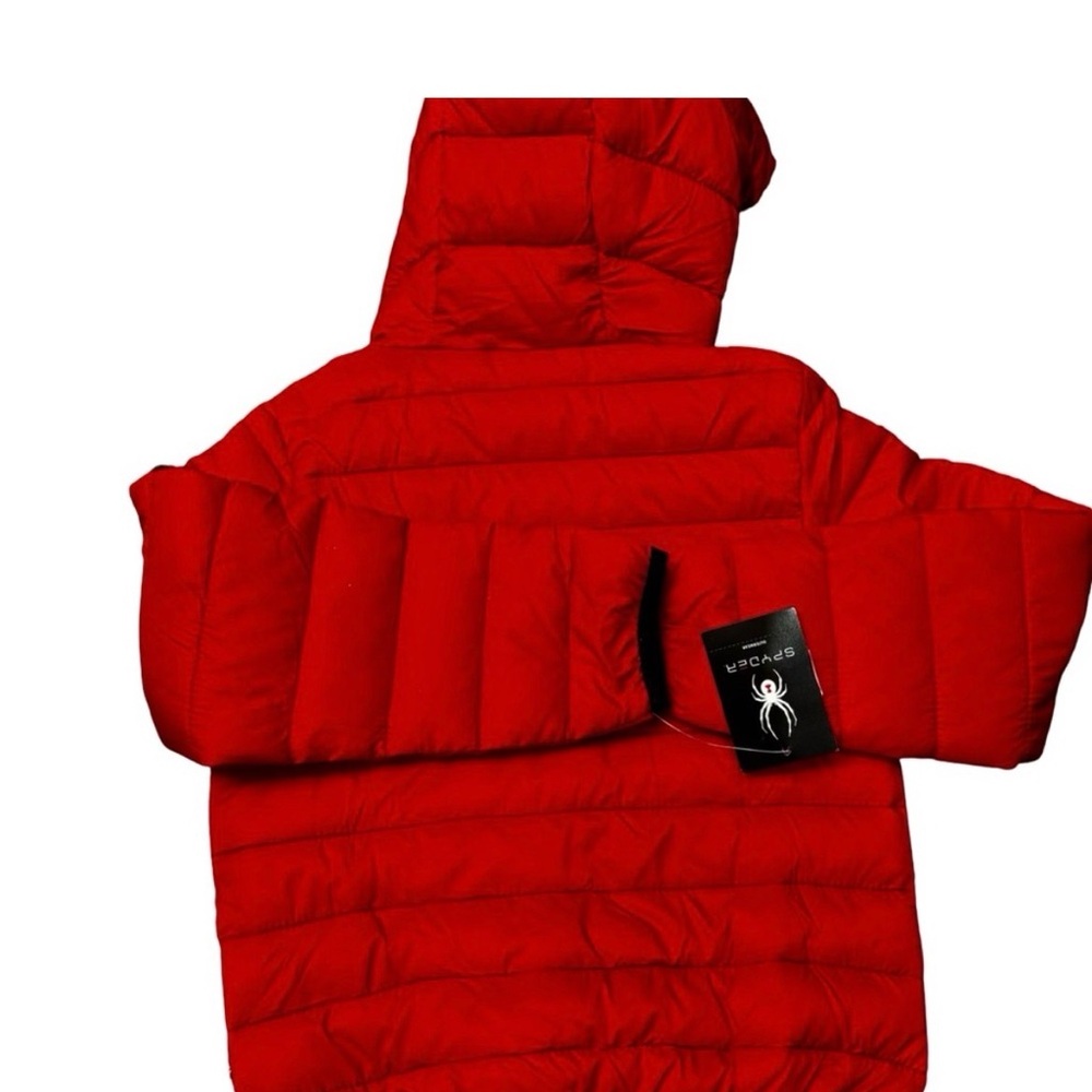 Youth Unisex Spyder Red Hooded packable Puffer Coat Size 7 BNWT - Picture 3 of 10